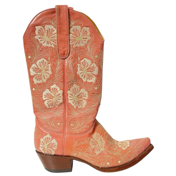 Old Gringo Boots Pink Embroidered Flowers Womens 8 Cowgirl Bride Princess Barbie - Picture 1 of 8